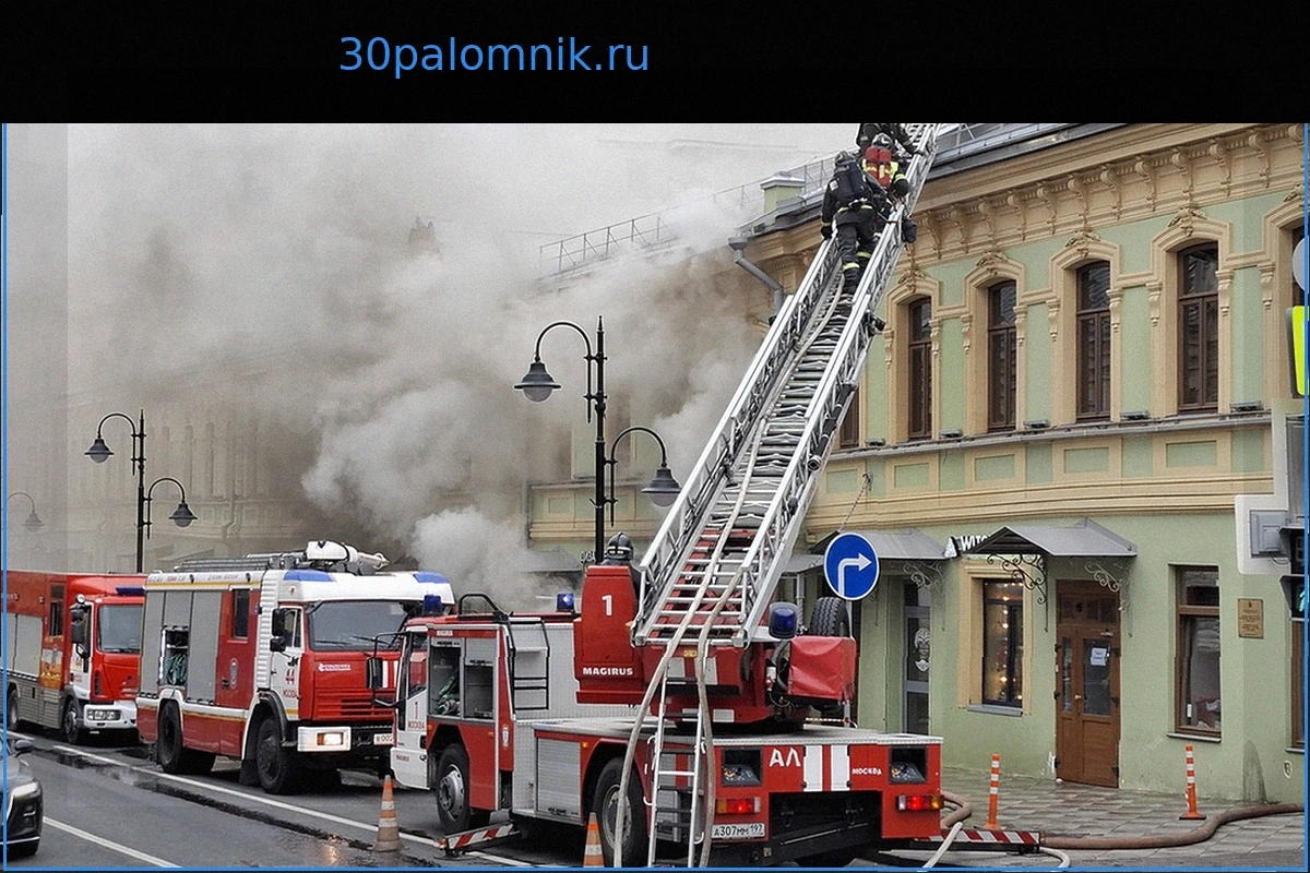 Крупный пожар охватил историческое здание в центре Москвы